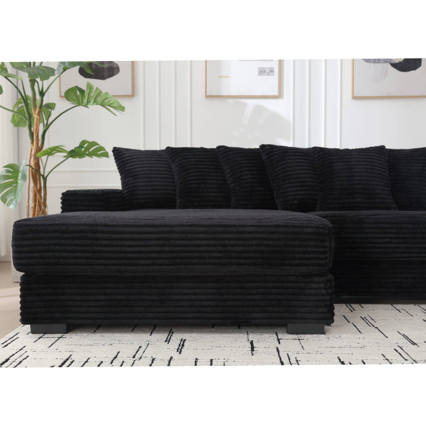 [NEW ARRIVED] [VIDEO PROVIDED] Oversized Two-Piece  Couches,  L Shaped Sofa, Corduroy, Left Chaise Daybed,with Armrests,Eight Throw Pillows,Corner Sofa,Easy To Assemble, Black