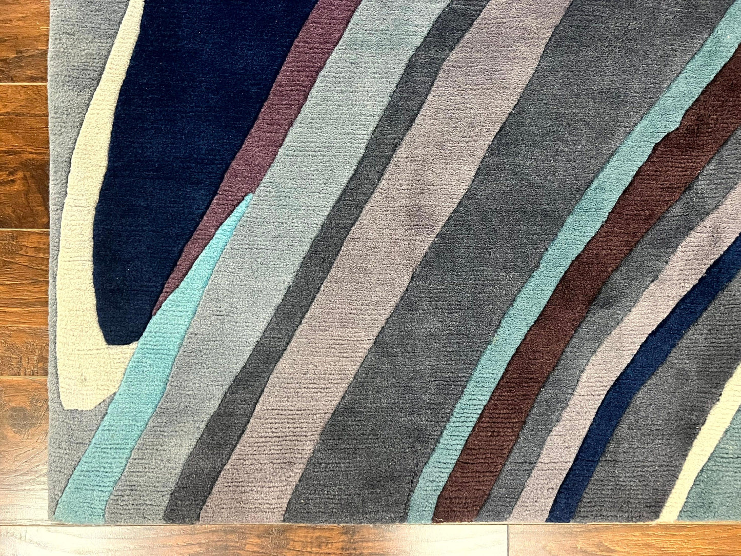 USED Modern Nepali Handmade Wool Rug 6x8, Blues Gray Mauve, Abstract, Nepali Tibetan Rug