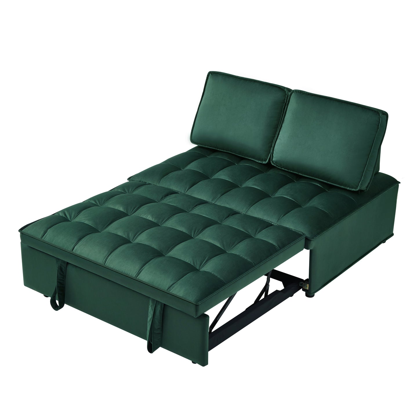NEW Convertible Modern Green Velvet Fabric Double Seat Loveseat Sleeper Sofa Bed with 2 Detachable Backs