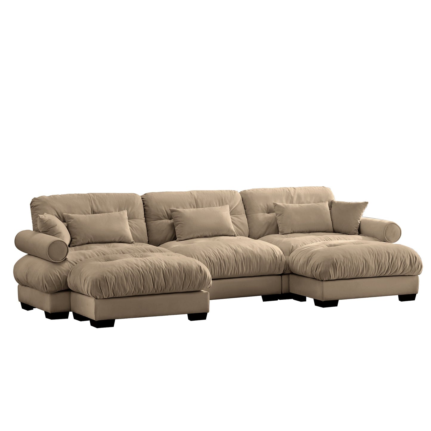 NEW Modern U Shape Modular Sectional Sofa Couch with Movable Ottomans, Camel Velvet, Convertible L Shaped Living Room Sofa