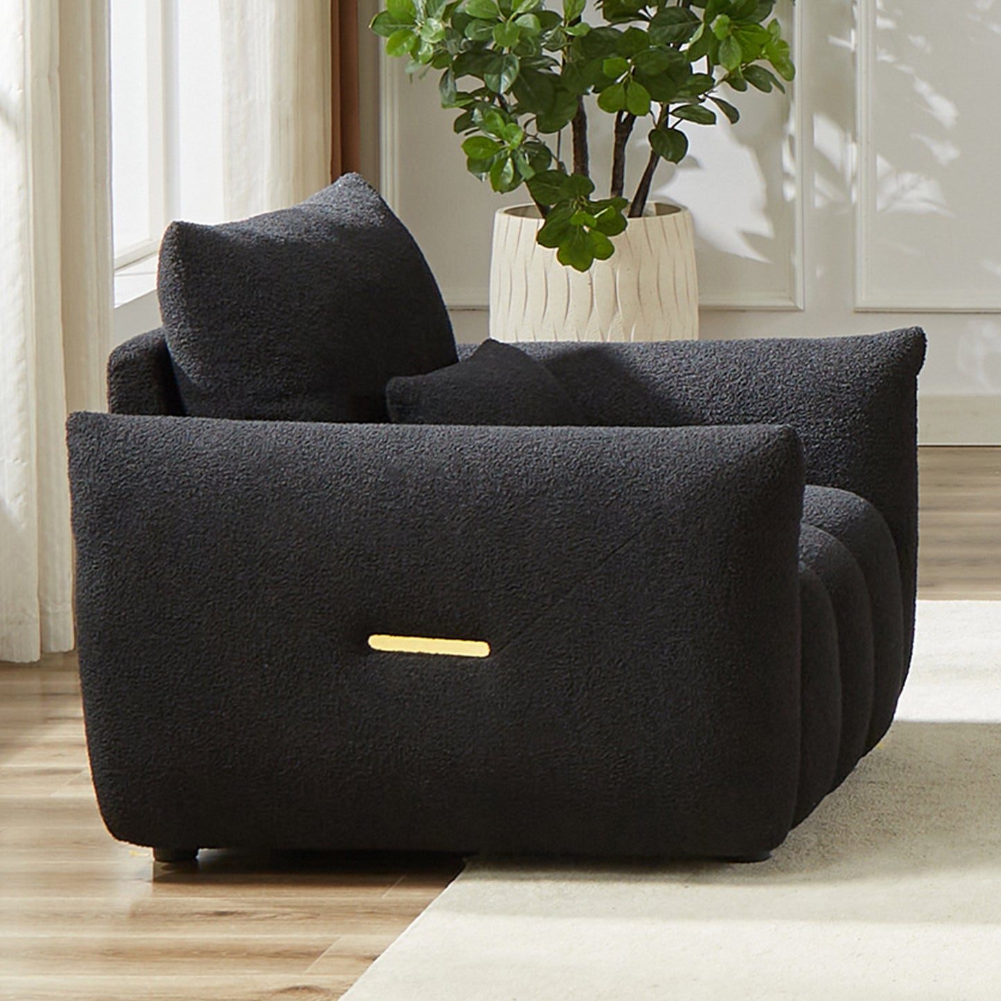 NEW Black W1193S00087 MH36.8'' Teddy Fabric Modern Lounge Sofa Chair