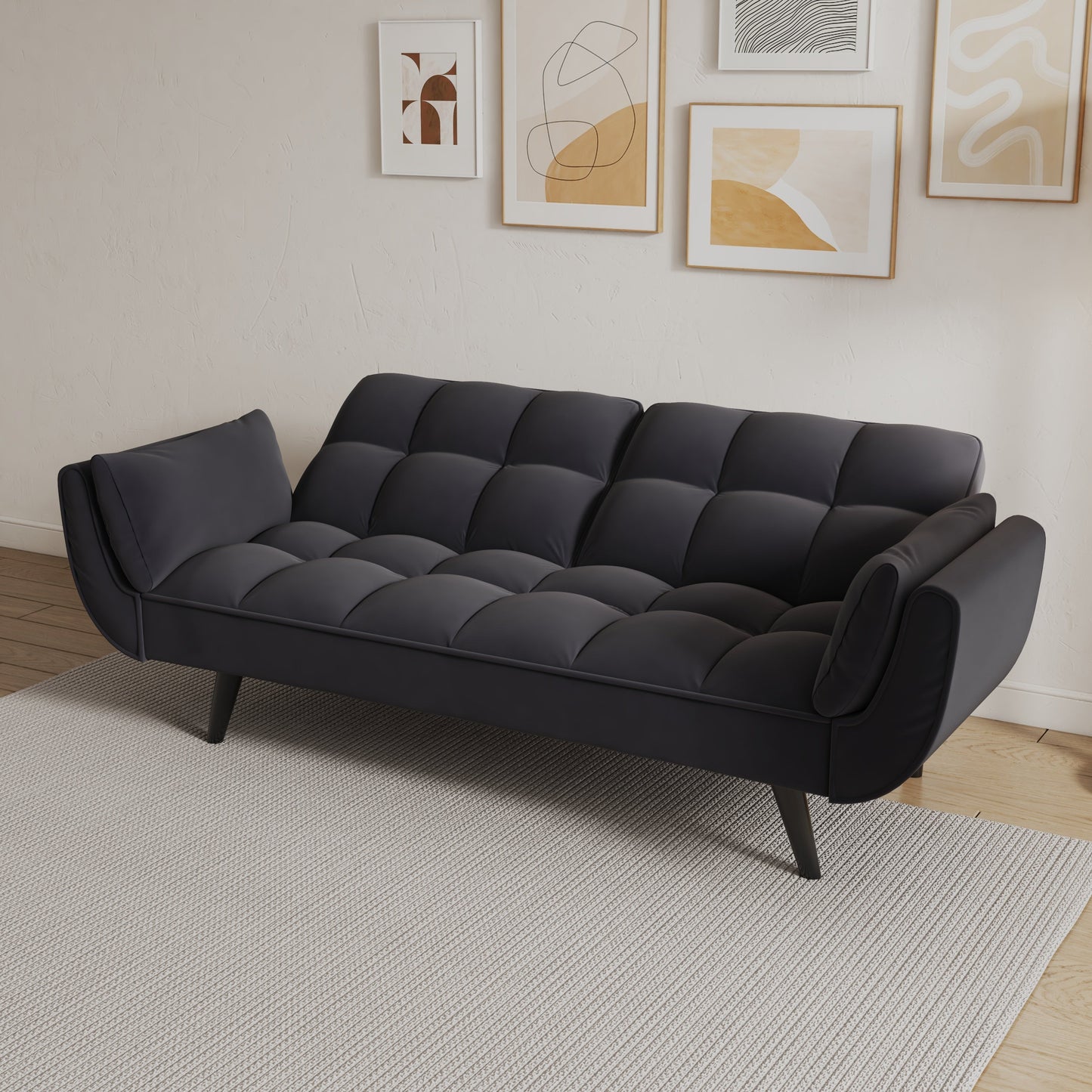 NEW 74 'Black Soft Sofa Couch with Throw Pillows