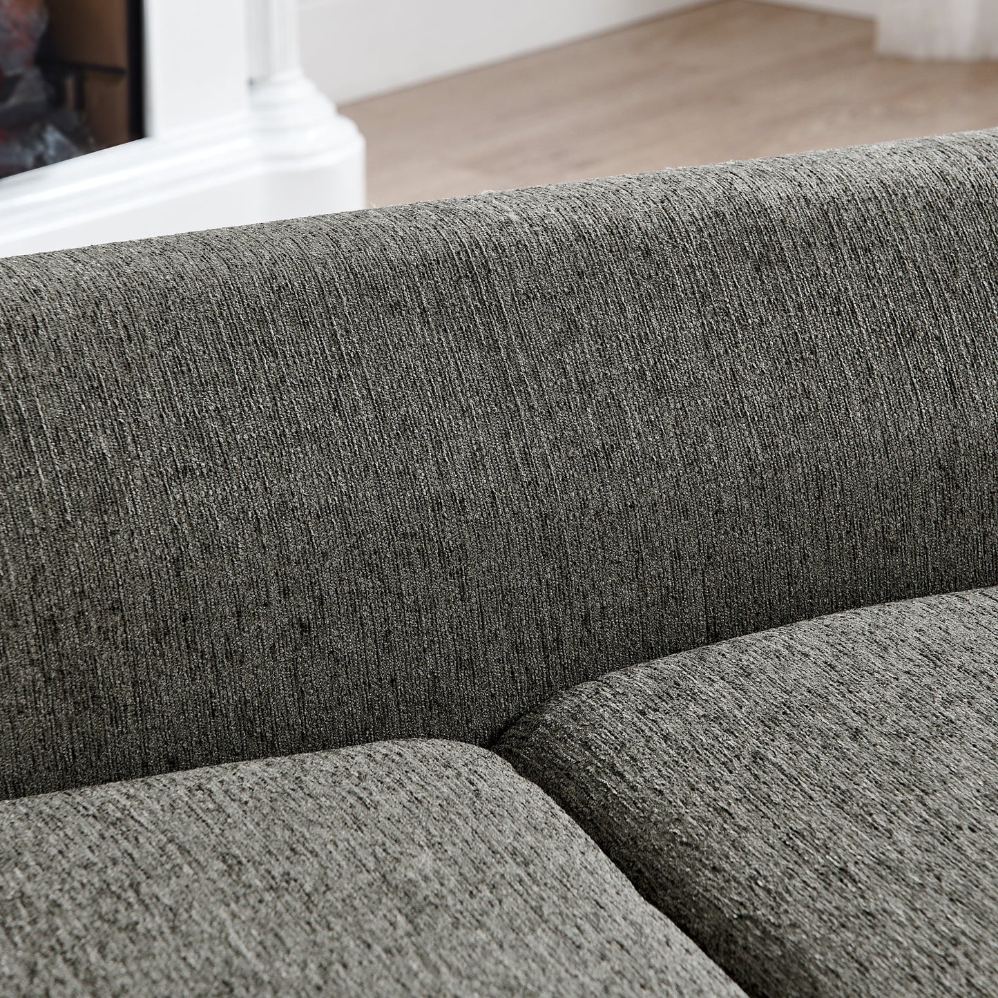 NEW Modern Rectangular Pet Sofa with Backrest and Armrests, Soft Cushion, Dark Grey Linen, Rubber Wood Frame