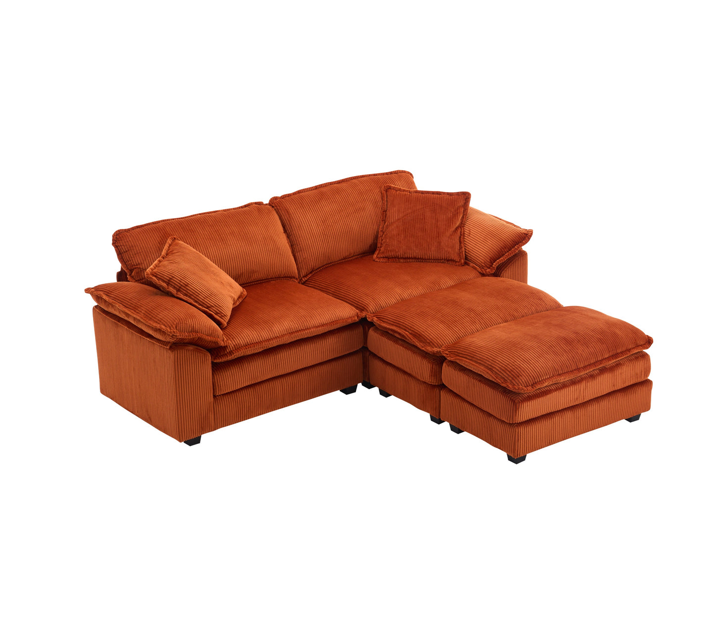 NEW Corduroy 2-seats sofa With 2 back pillows,2 toss pillows and two ottoman,Comfy Sofa- Deep Seat Couch for Living Room,Orange