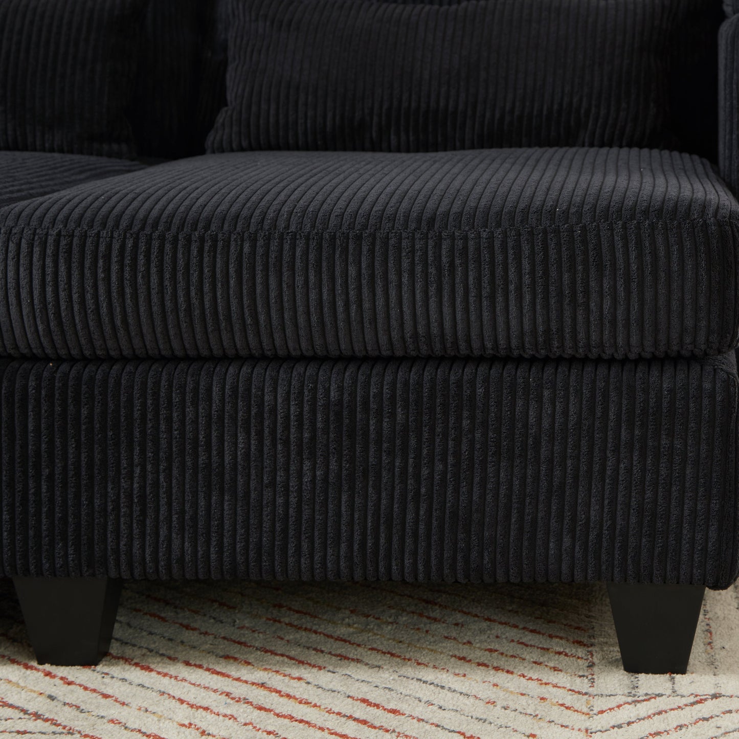 NEW Convertible Chaise Lounge 63' Loveseat Sofa Bed with USB Ports, Cup Holders, Phone Holder & Storage, Black Corduroy