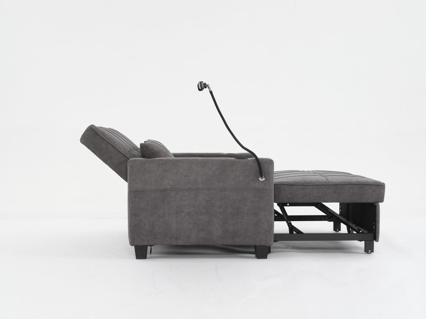 NEW Dark Grey Cloth Fabric 2 Seater Loveseat Recliner Sofa Bed with Adjustable Backrest USB and Cupholders