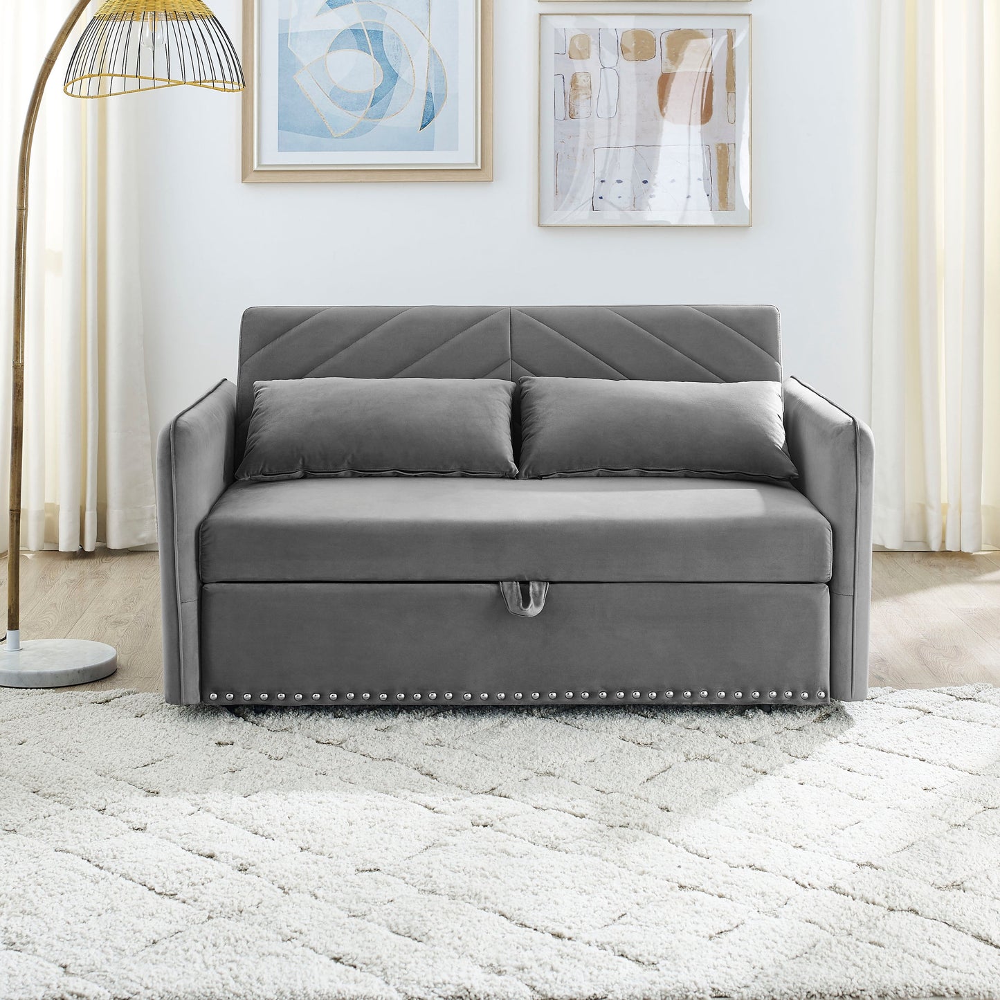 NEW MH' Sleeper Sofa Bed w/USB Port 3-in-1 Adjustable Sleeper with Pull-Out Bed 2 Lumbar Pillows