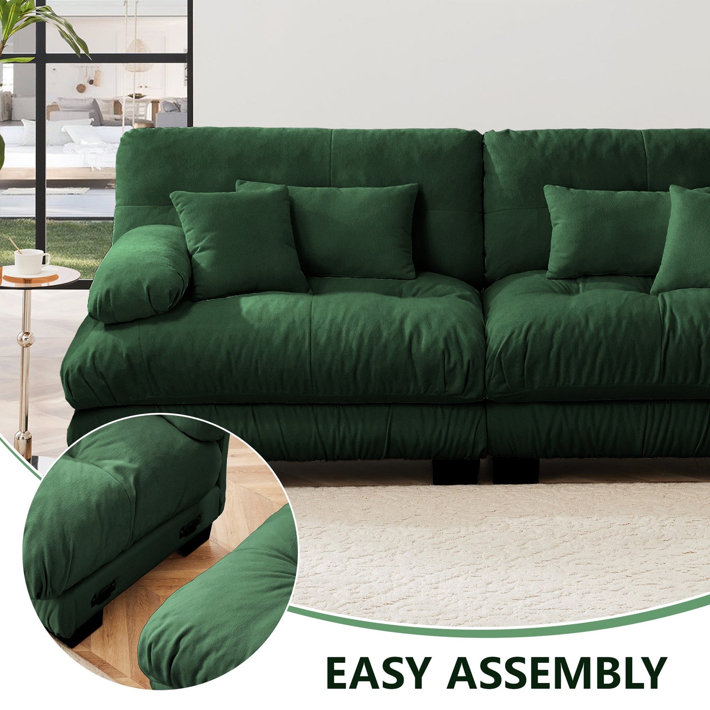 NEW Luxury Modular Sectional Sofa Couch - Oversized U Shaped Cloud Couch for Living Room,Deep Seat Sofa Couch with 2 Ottomans ,Chenille Green