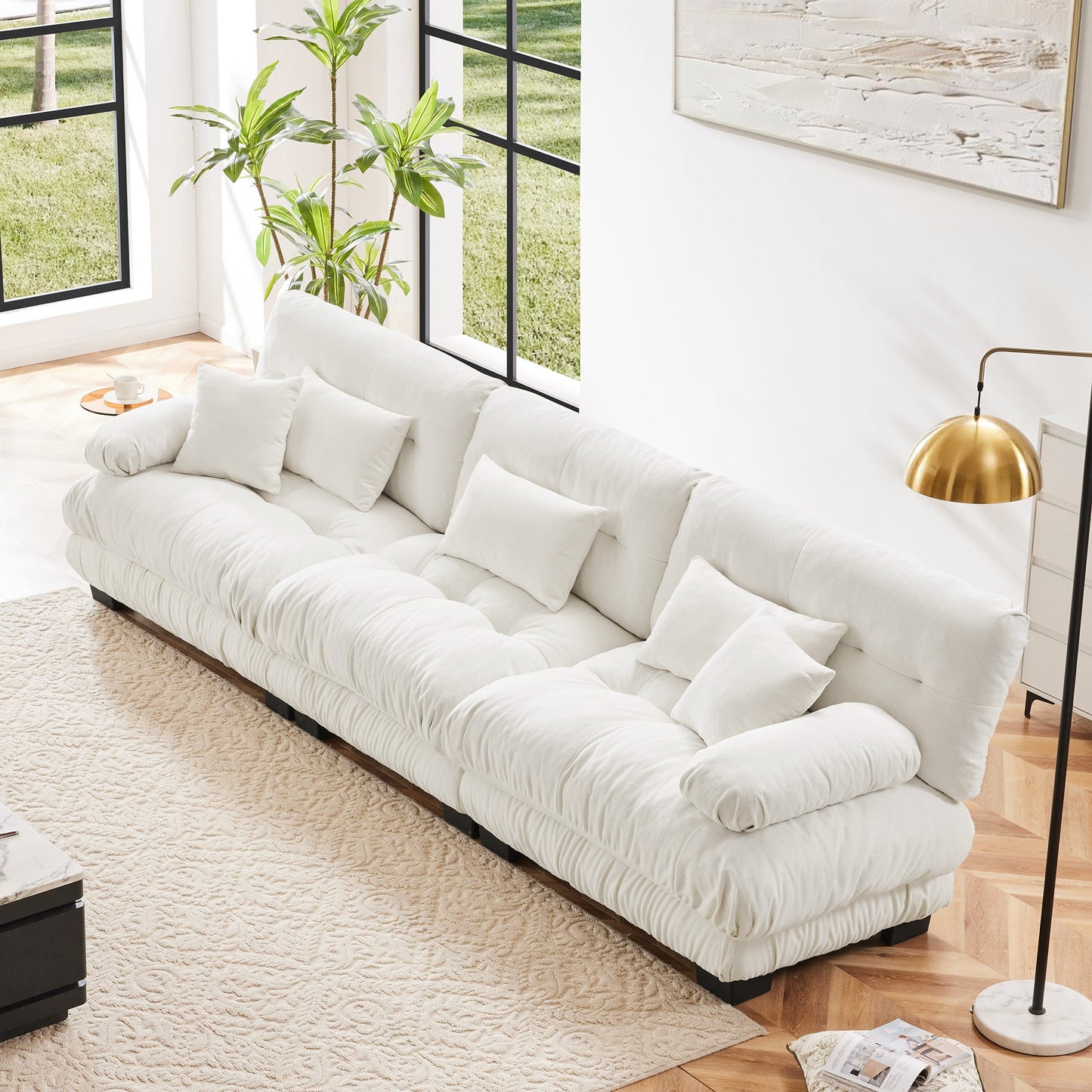 NEW Chenille Soft Comfy White Upholstered 3-Seater Sectional Sofa Modular Deep Seat Sofa Couch