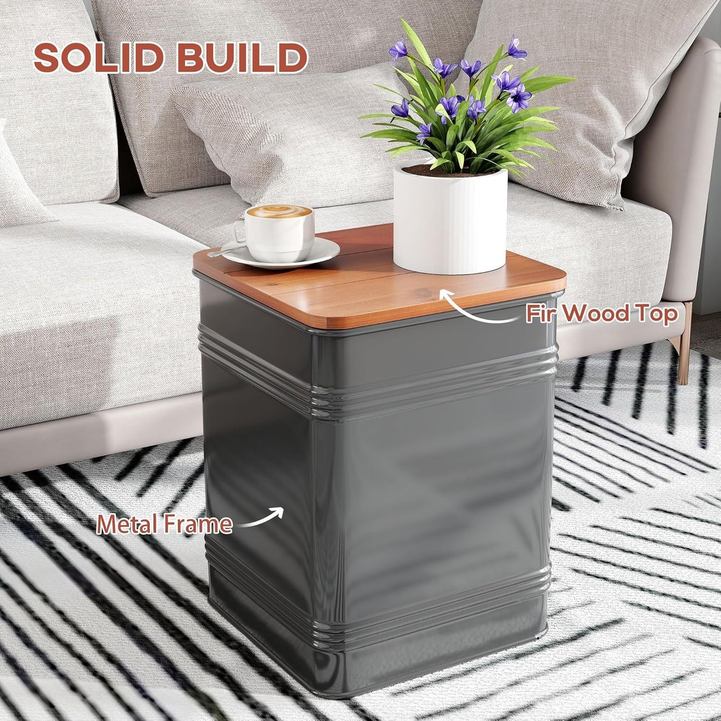 NEW Industrial Black Storage Ottoman With Removable Lid