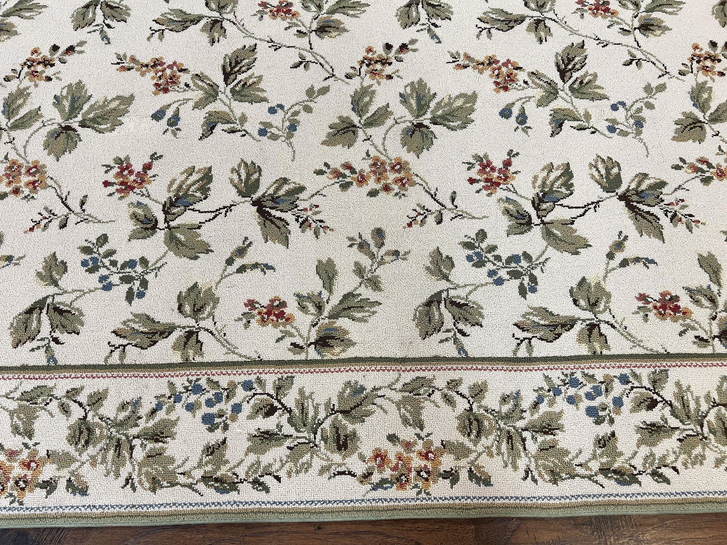 USED Vintage Stark Carpet 7x10, Ivory and Green, European Aubusson Design, Allover Pattern, Stark Rug