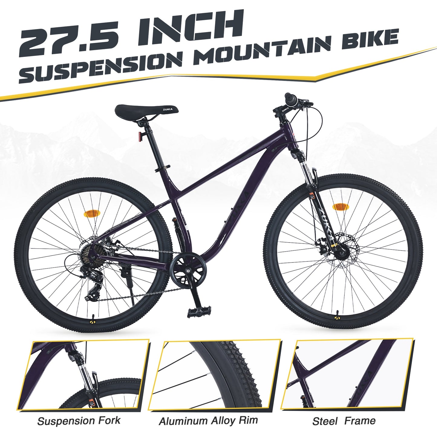 NEW 27.5 Inch Wheels 8 Speed Mountain Bike, for Men Women Boys and Girls, Front Suspension, Steel Frame