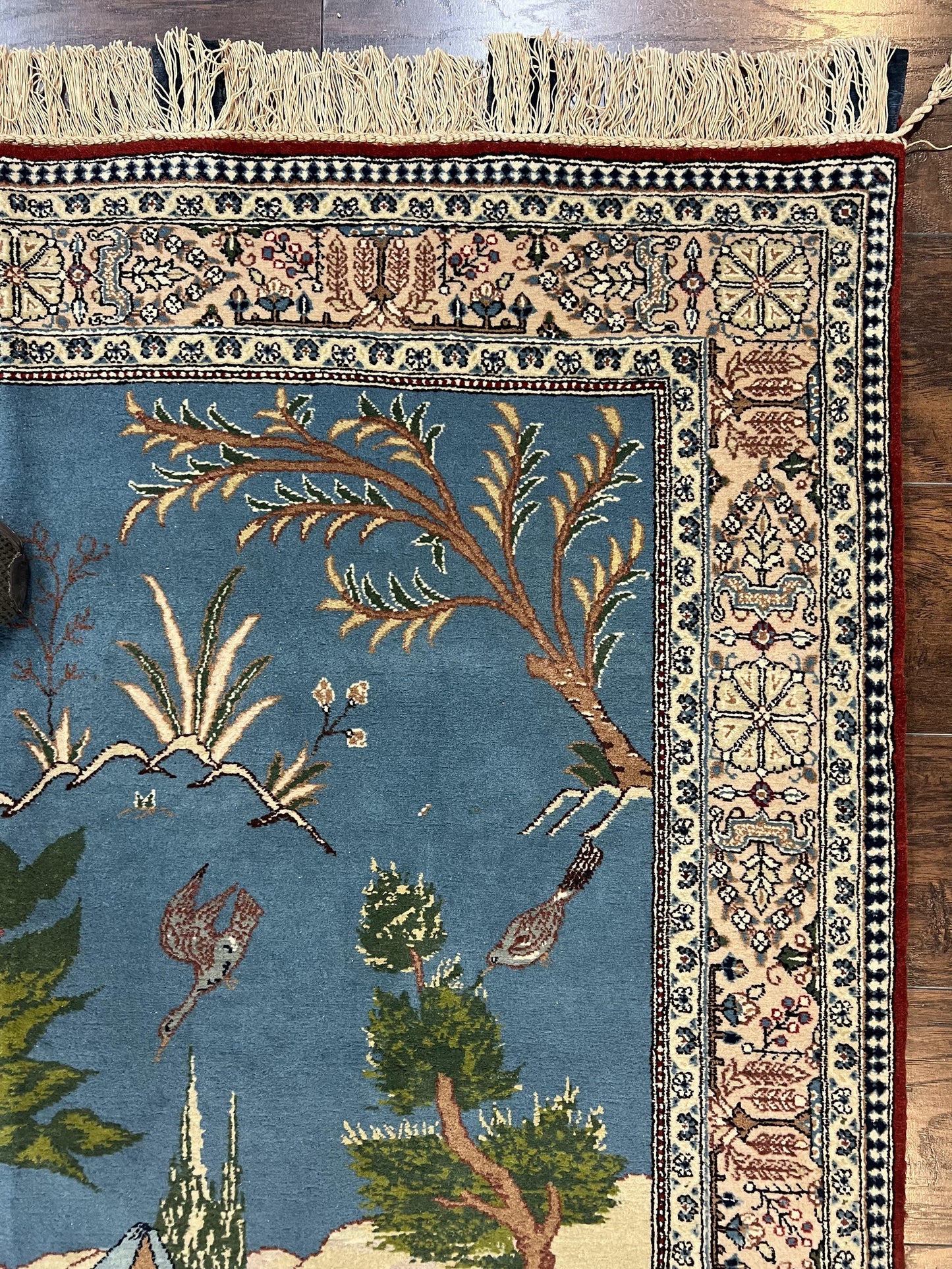 USED Vintage Persian Qum Pictorial Rug 5x7 - Wool & Silk