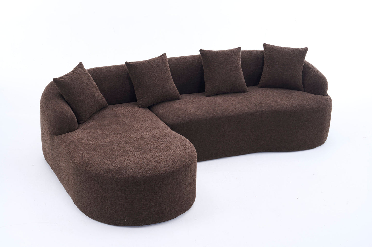 NEWn Brown Chenille Modular Compression Sponge L-Shape Sectional Sofa Couch with Curved Chaise