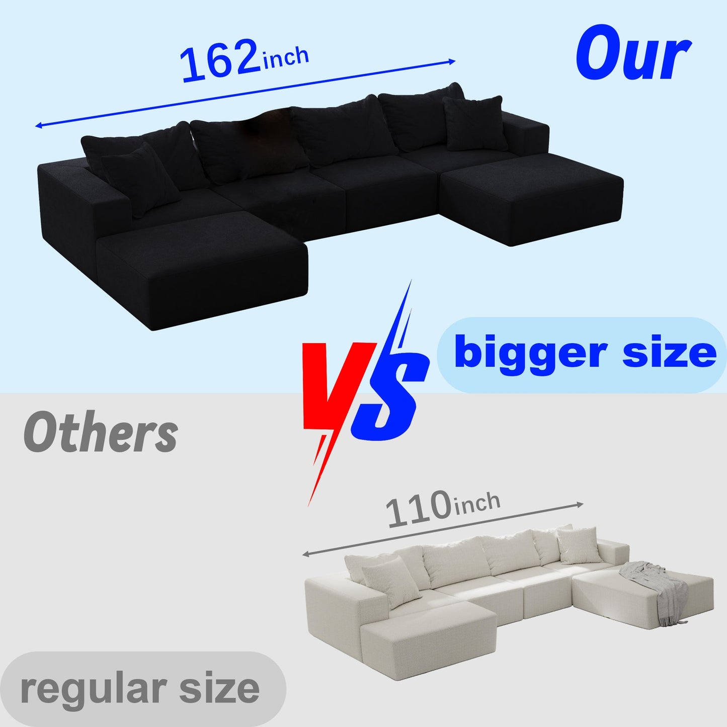 NEW Modern Upholstered Oversized Free Combination Sponge Cloud Sectional Sofa Couch Set,Modular 162' L Shaped Sectional Living Room Sofa Set With 6 Pillows