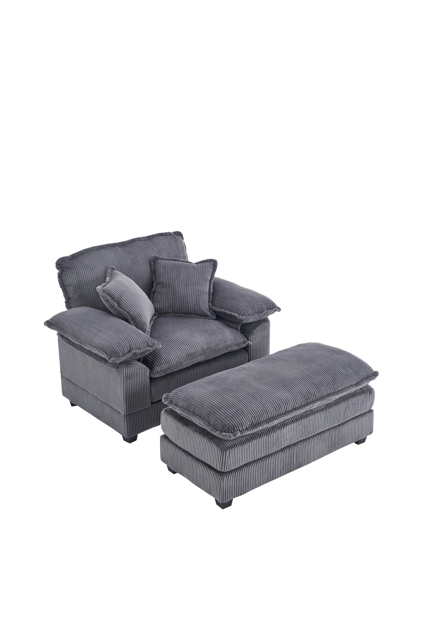 NEW 56.3 Inch Corduroy Single Comfy Deep Seat Couch Sofa with 2 Toss Pillows and Ottoman