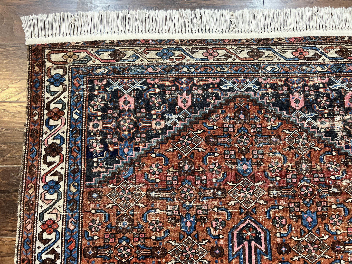 USED.Red Persian Hamadan Rug 4x6, Wool Handmade Antique Carpet, Geometric Medallion Rug, Oriental Rug 4 x 6, Persian Tribal Rug, Hand Knotted Rug