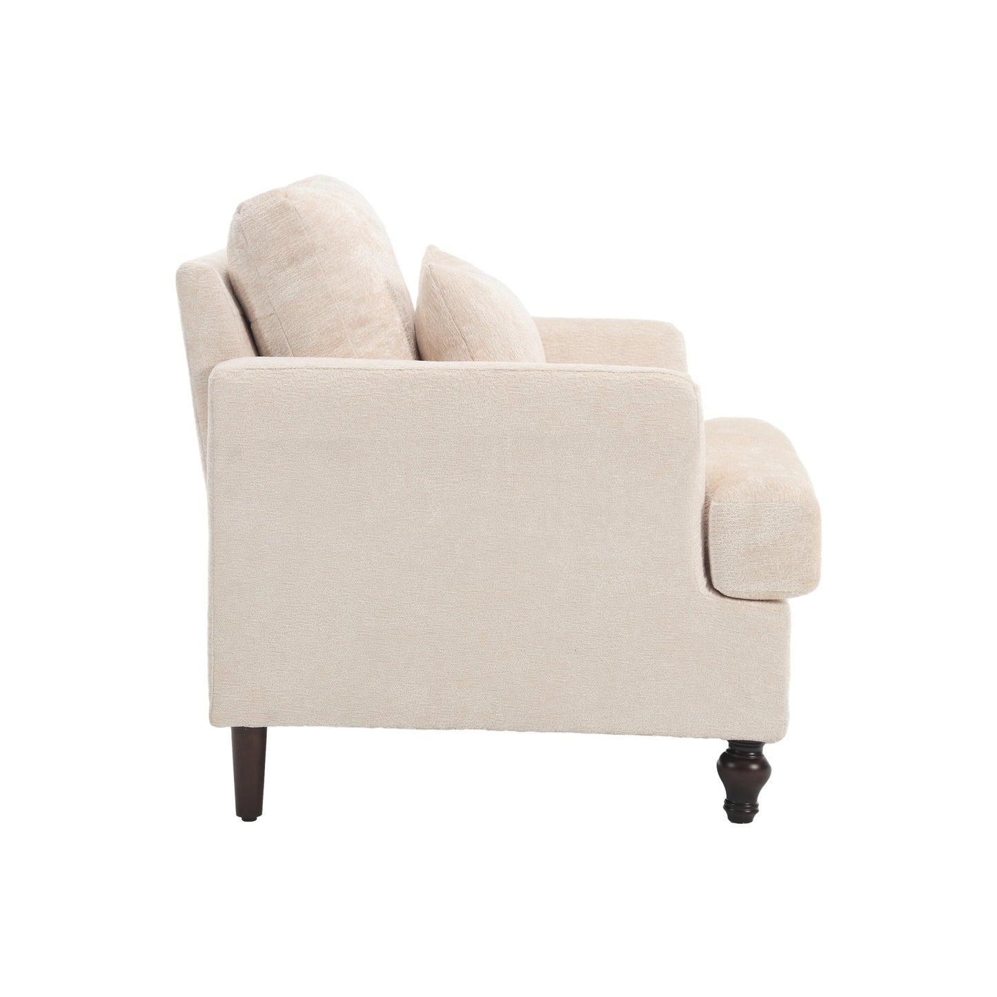 NEW Modern Accent Lounge Chair with Tufted Club Design, Beige Chenille Upholstery, Solid Wood Frame for Living Room and Bedroom