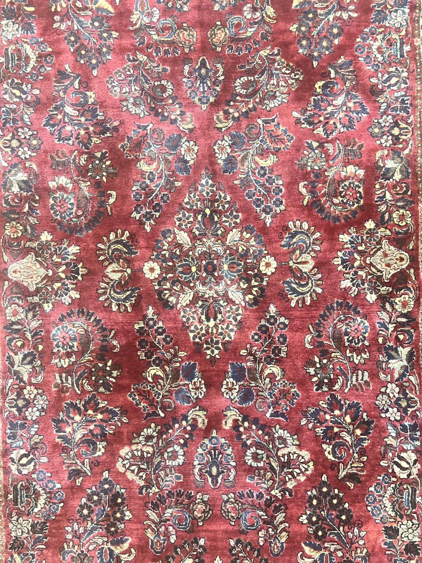 USED Antique Persian Sarouk Rug 4x7, Hand Knotted Wool Red Persian Carpet, Floral