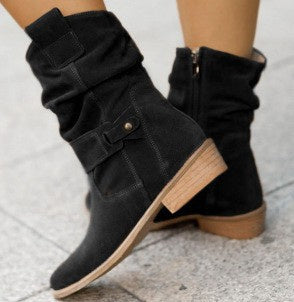 New Ins Pointed Toe Mid-calf Boots Fashion Suede Zipper Western Boot Winter Shoes For Women