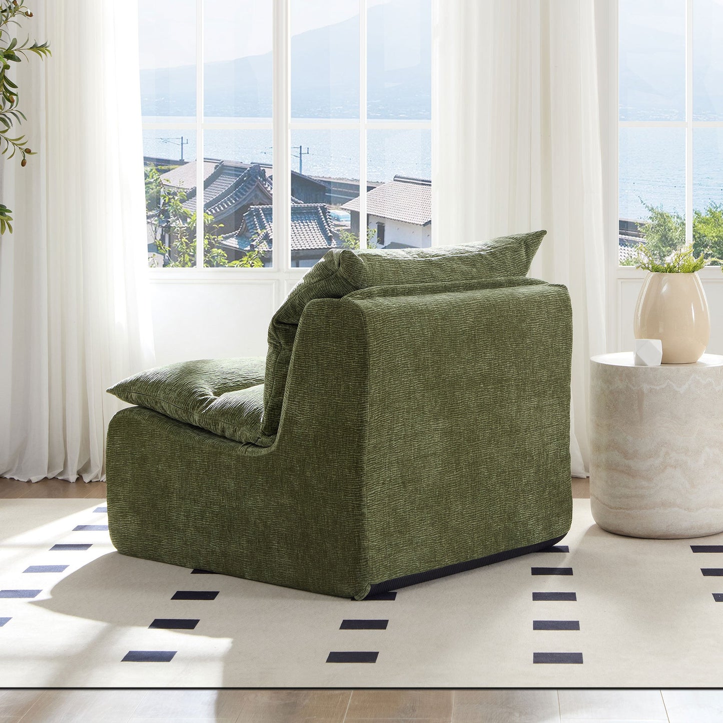NEW Single Chair Sofa Lounge Chair With Backrest Fully Compressed Sofa Suitable For Living Room, Bedroom, Polyester,GREEN