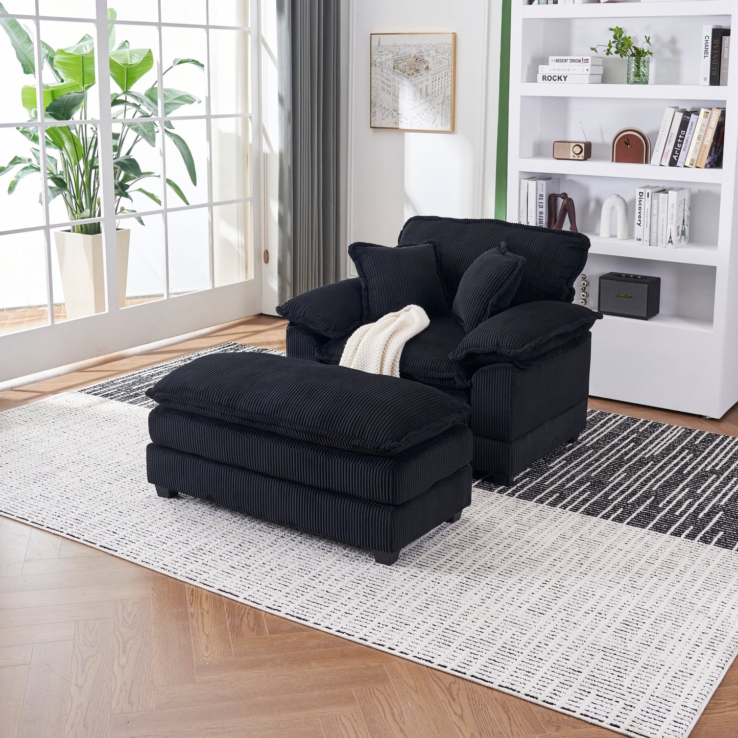 NEW 56.3 Inch Corduroy single sofa With  2 toss pillows and a ottoman ,Comfy Sofa- Deep Seat Couch for Living Room