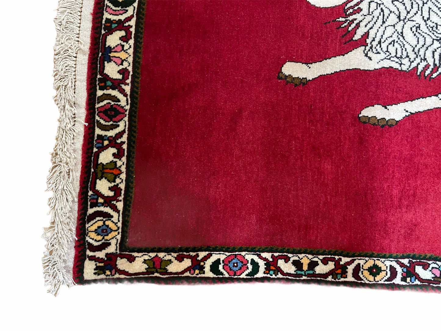 USED 4 X 6 Handmade Hand-Knotted Quality Wool Rug Zagros Lion Red Ivory Tribal Rug