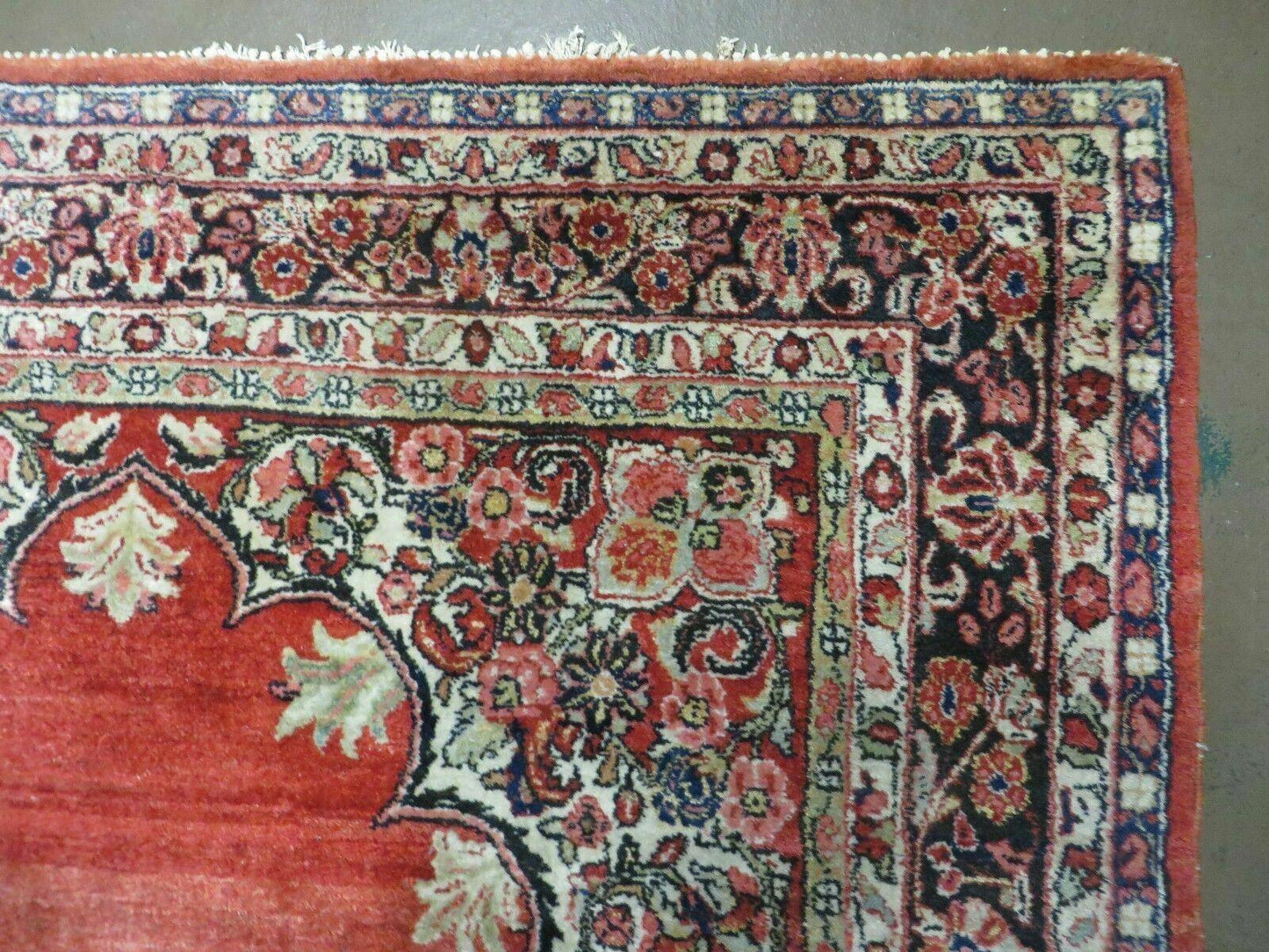 USED Antique Persian Sarouk Rug 5x8, Red, Semi Open Field, Hand Knotted, Wool