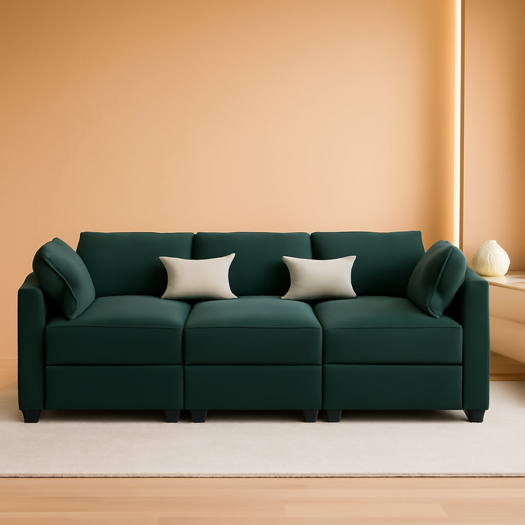 NEW Luxurious Emerald Green Velvet Modular Sleeper Sofa
