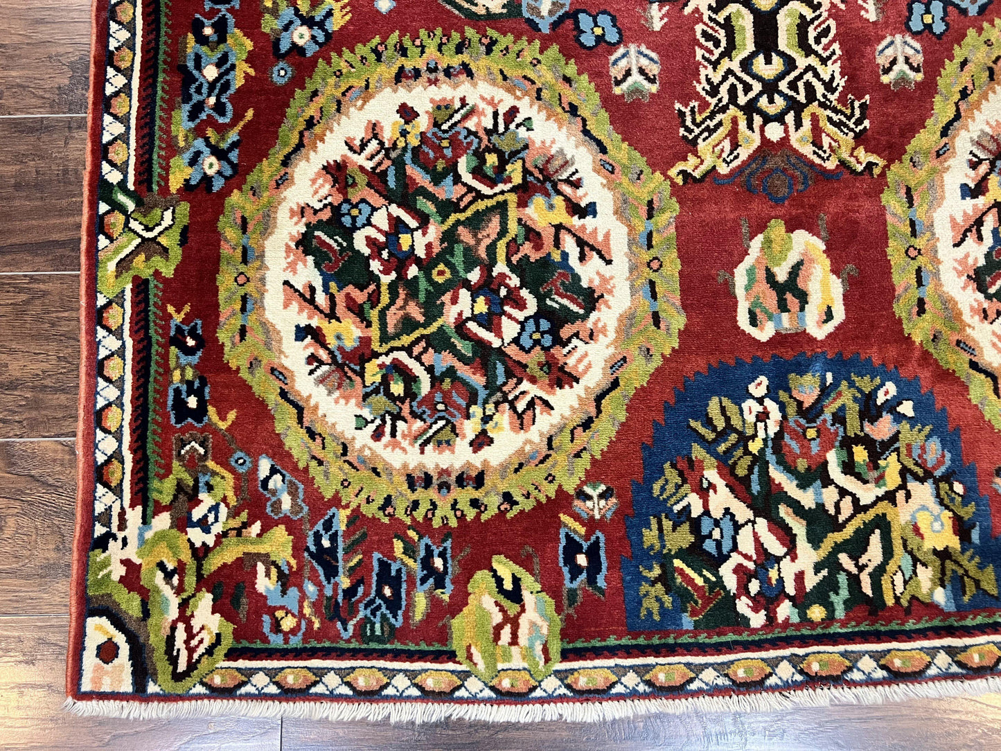 USED Persian Bakhtiari Rug 5x8, Wool Hand Knotted Antique Carpet, Red, Floral Oriental Rug, 5 x 8 Medium Sized Rug