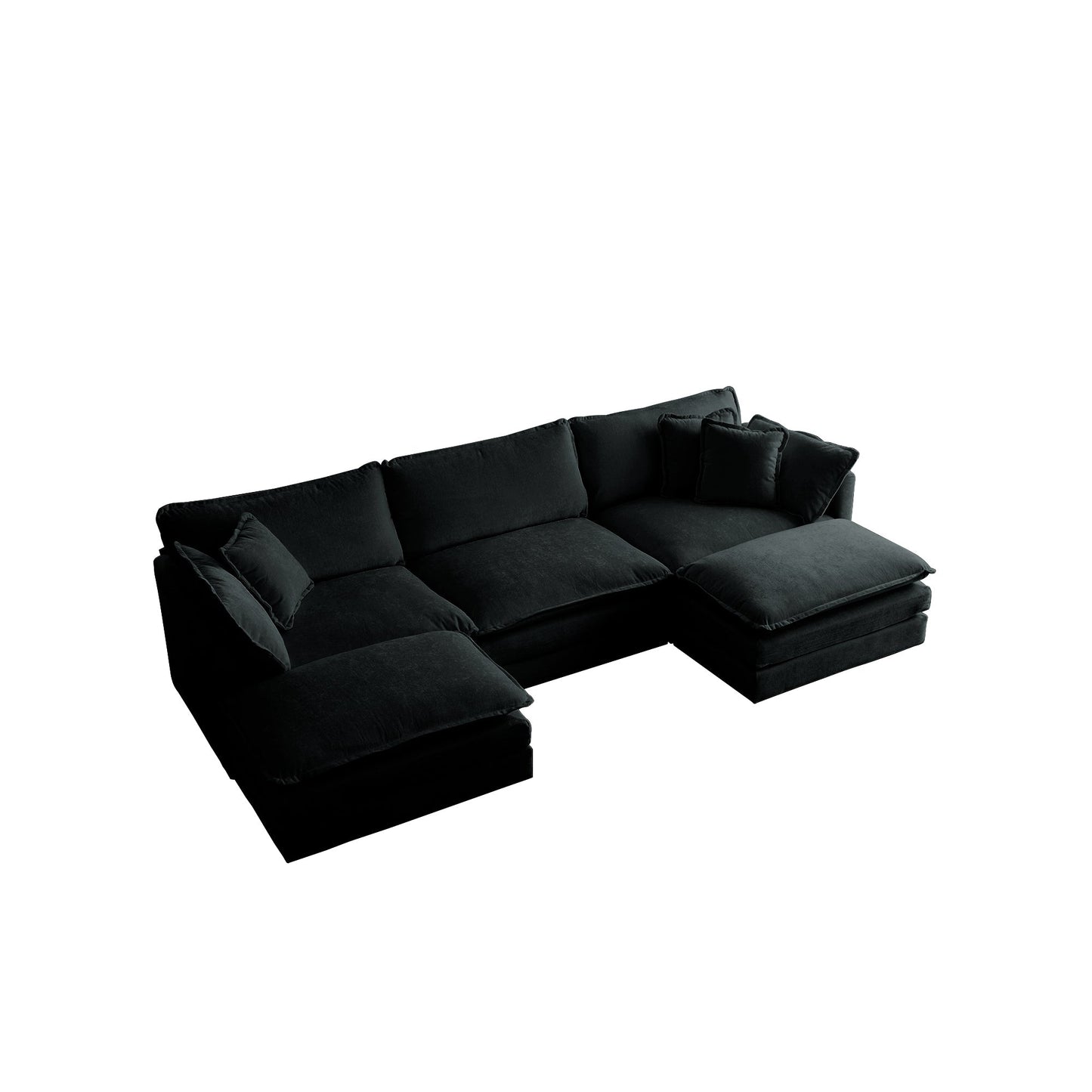 NEW U-Shaped Sectional Sofa w/Reversible Footrest, 5-Seater Convertible Corner Couch with 2 Ottomans ,Modern Minimalist Soft Sofa & Couch for Living Room , Black Chenille