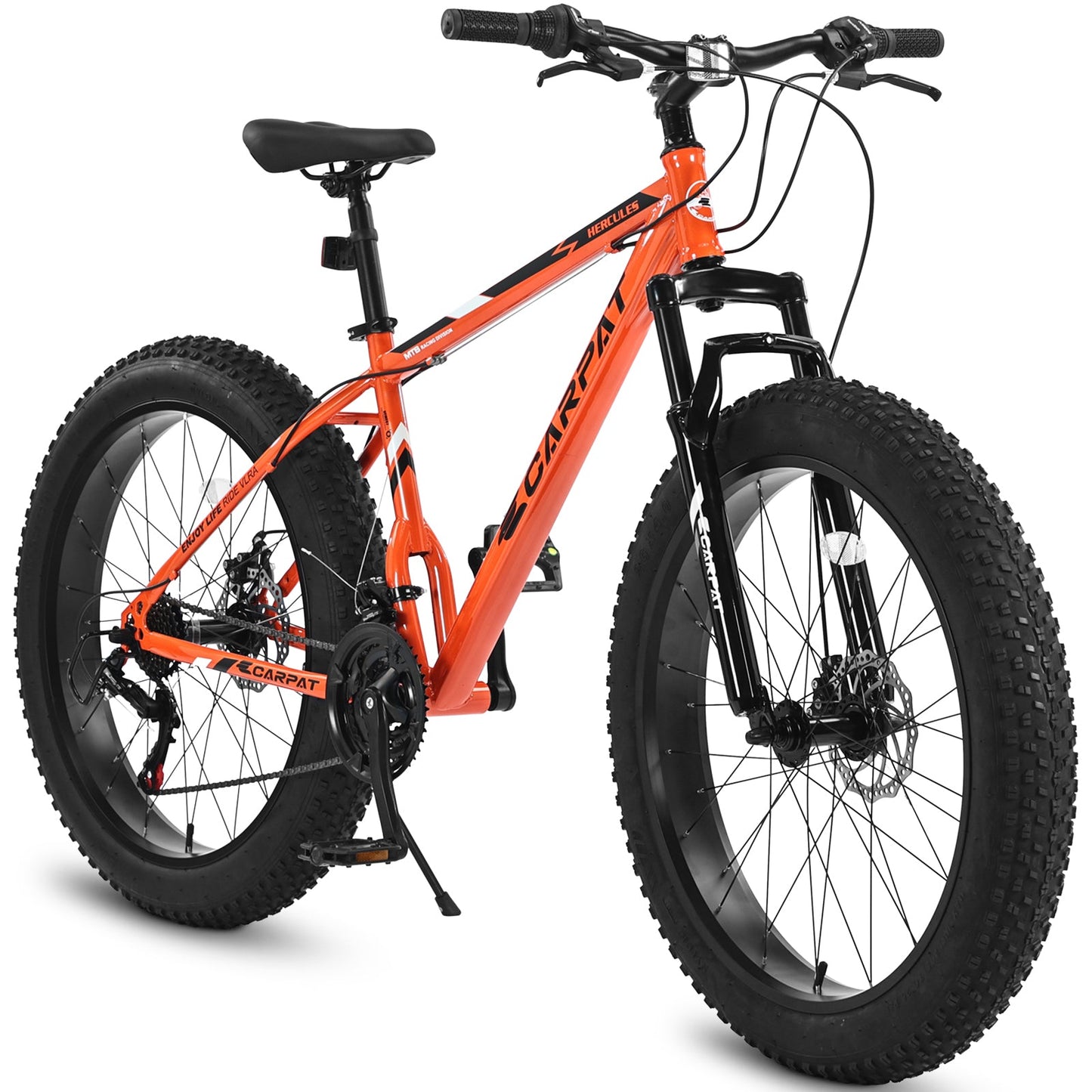 NEW S26109 Elecony 26 Inch Fat Tire Bike Adult/Youth Full Shimano 21 Speed Mountain Bike, Dual Disc Brake, High-Carbon Steel Frame, Front Suspension, Mountain Trail Bike, Urban Commuter City Bicycle