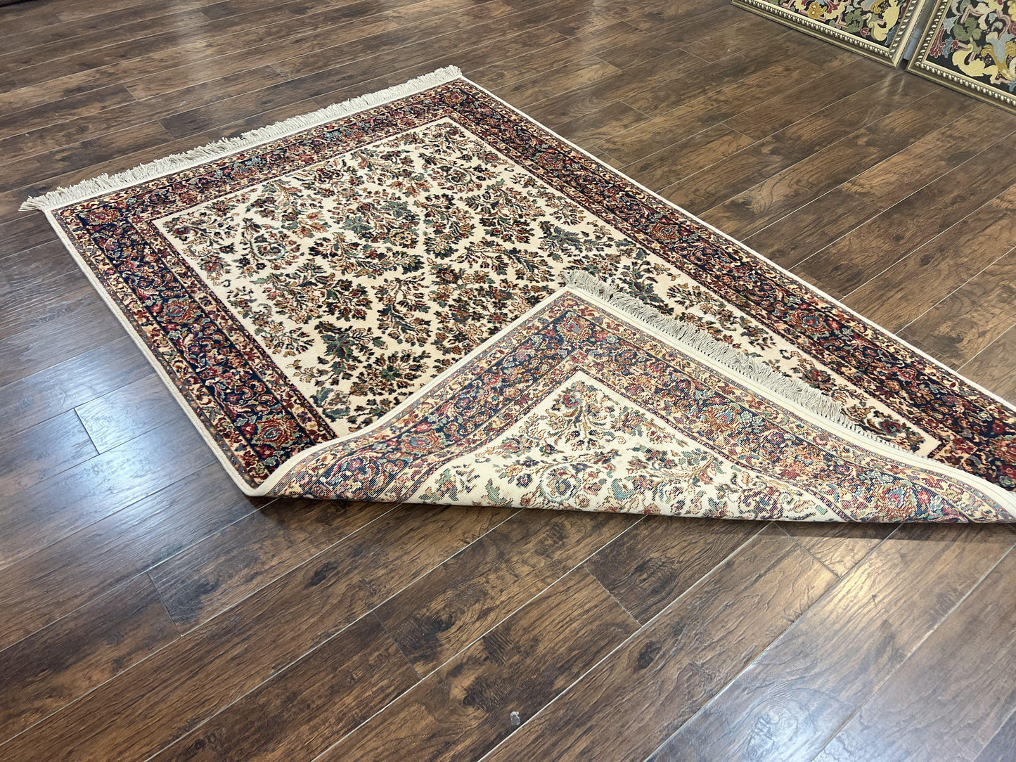 USED Karastan Rug 5.9 x 9, Ivory Sarouk #760, Wool Vintage Original Collection 700 Series