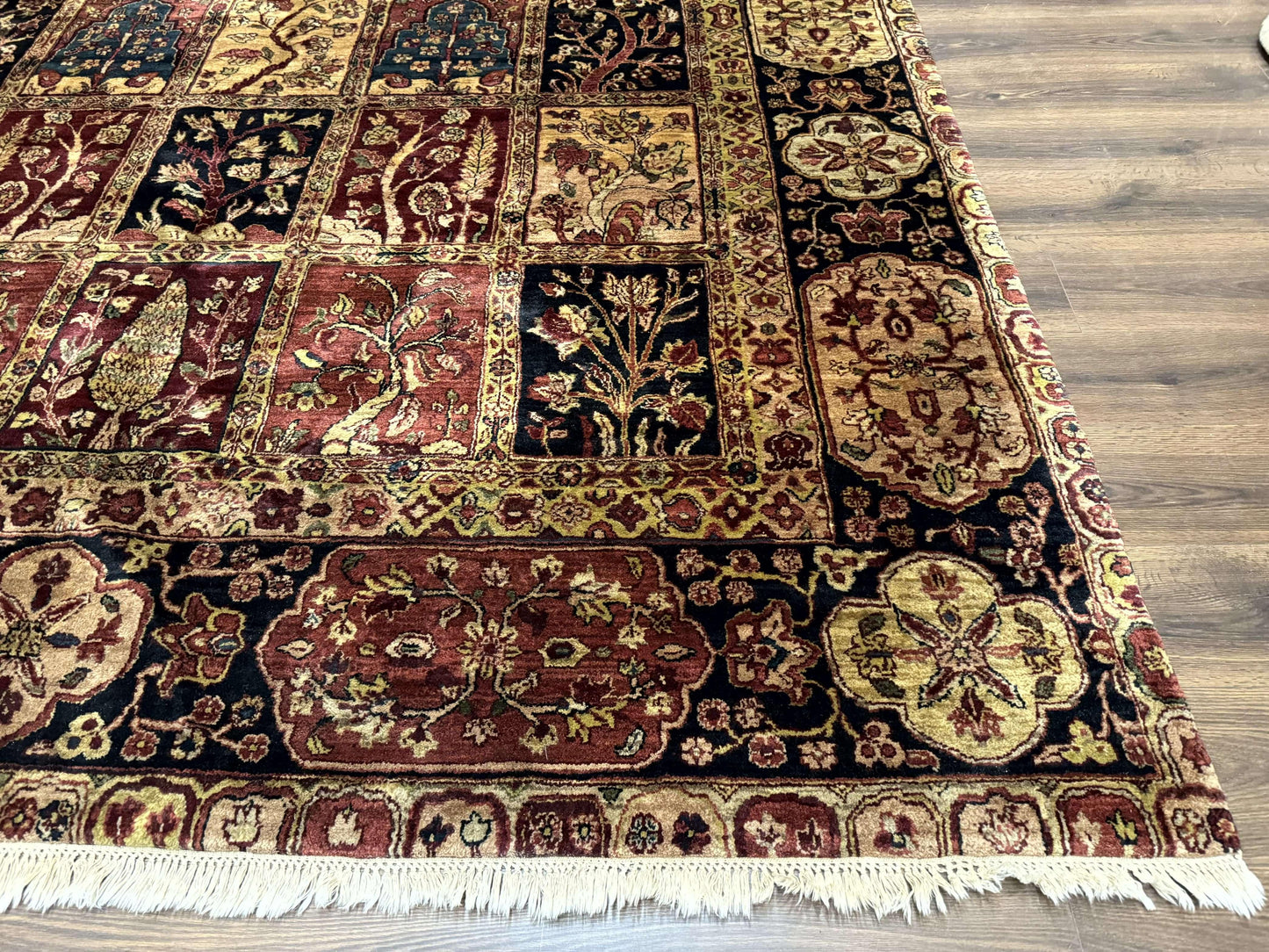 USED Indo Persian Rug 9x12, Bakhtiari Panel Design, Multicolor, Soft Wool Pile