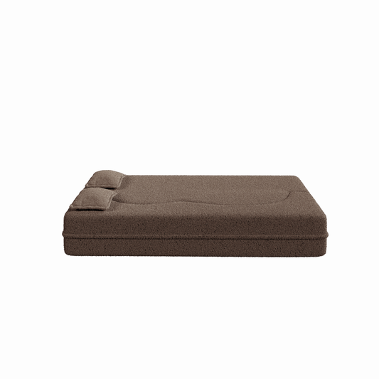 NEW Modern Brown Convertible Teddy Fabric Foam Filled Couch Sleeper Sofa Bed with Pillows and 15” Full Size Folding Mattress