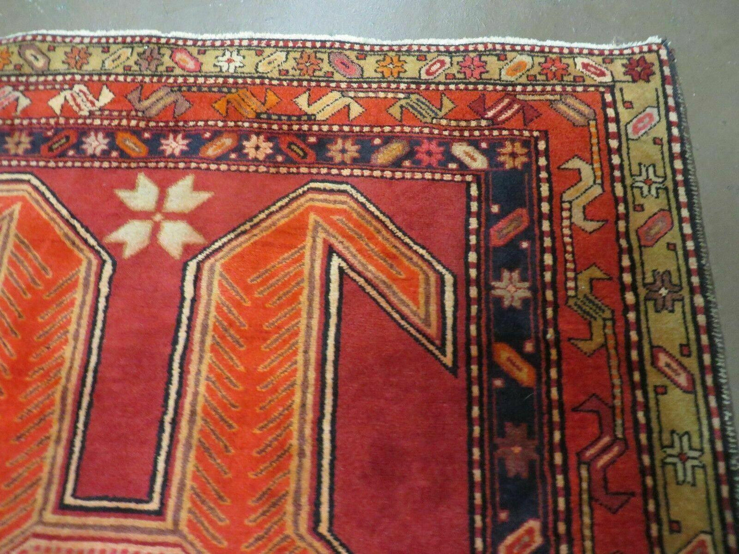 USED 4' 10" X 11' Antique Handmade Turkish Kazak Wool Rug SHIELD Hand Knotted Red