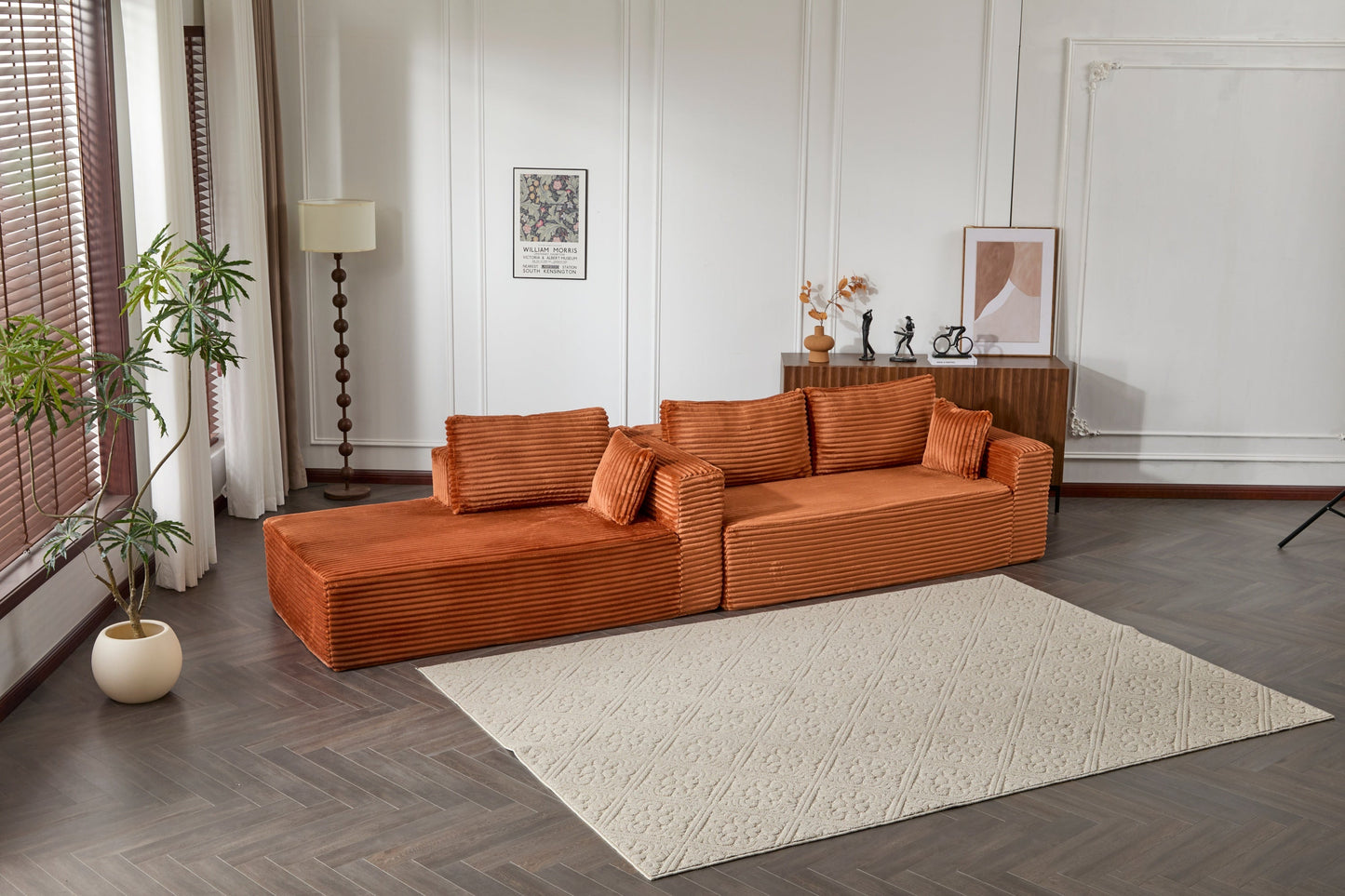 NEW Compression Sectional Couch with Comfy Chaise, Boneless L Shape Sofa with Deep Seat, Minimalist Modular Couches Sleeper for Living Room Bedroom Apartment Lounge,corduroy,Brown