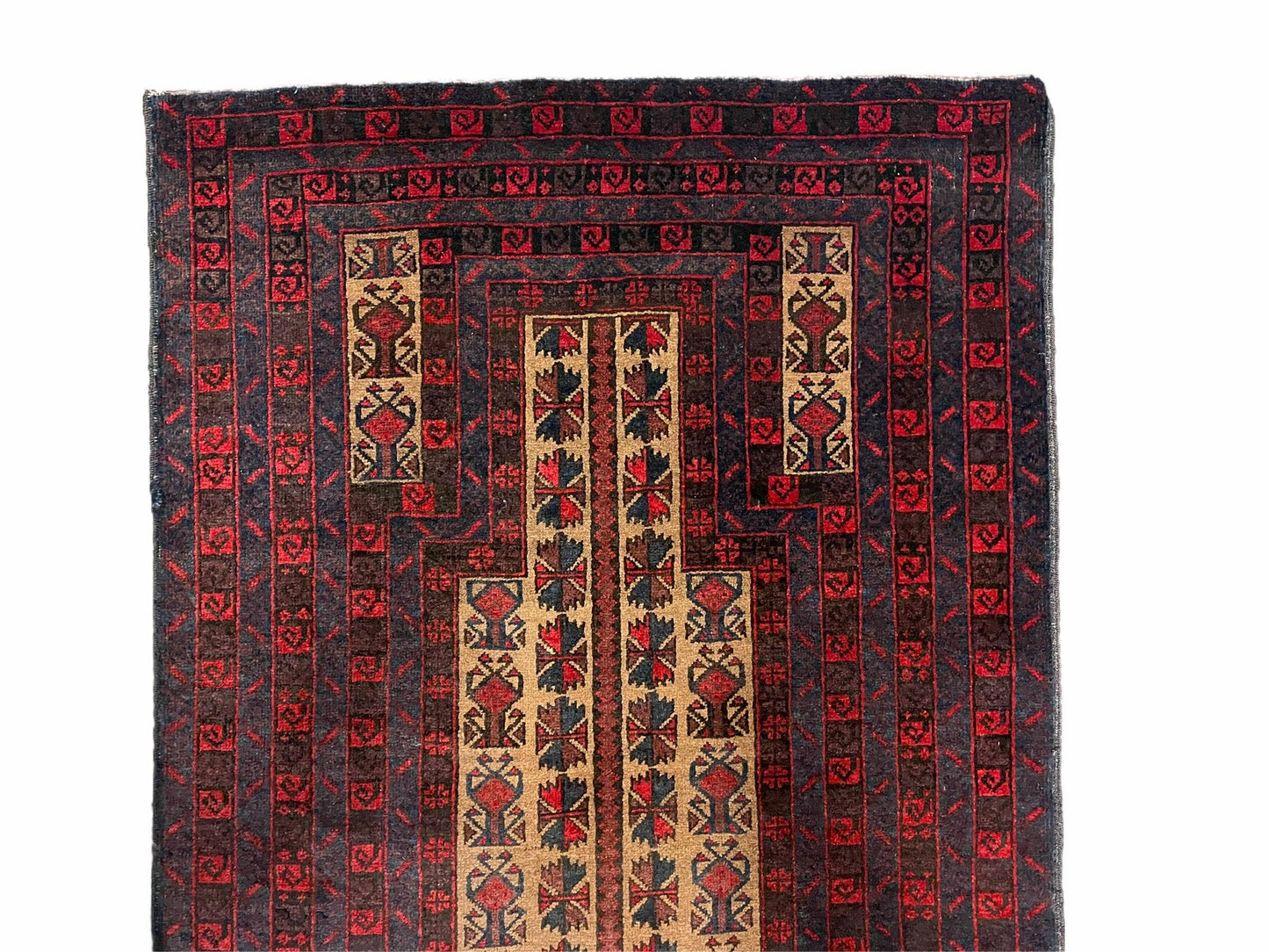 USED 3 X 3.5 New Vintage Handmade Wool Rug Tribal Turkoman Balouch Red Prayer Rug
