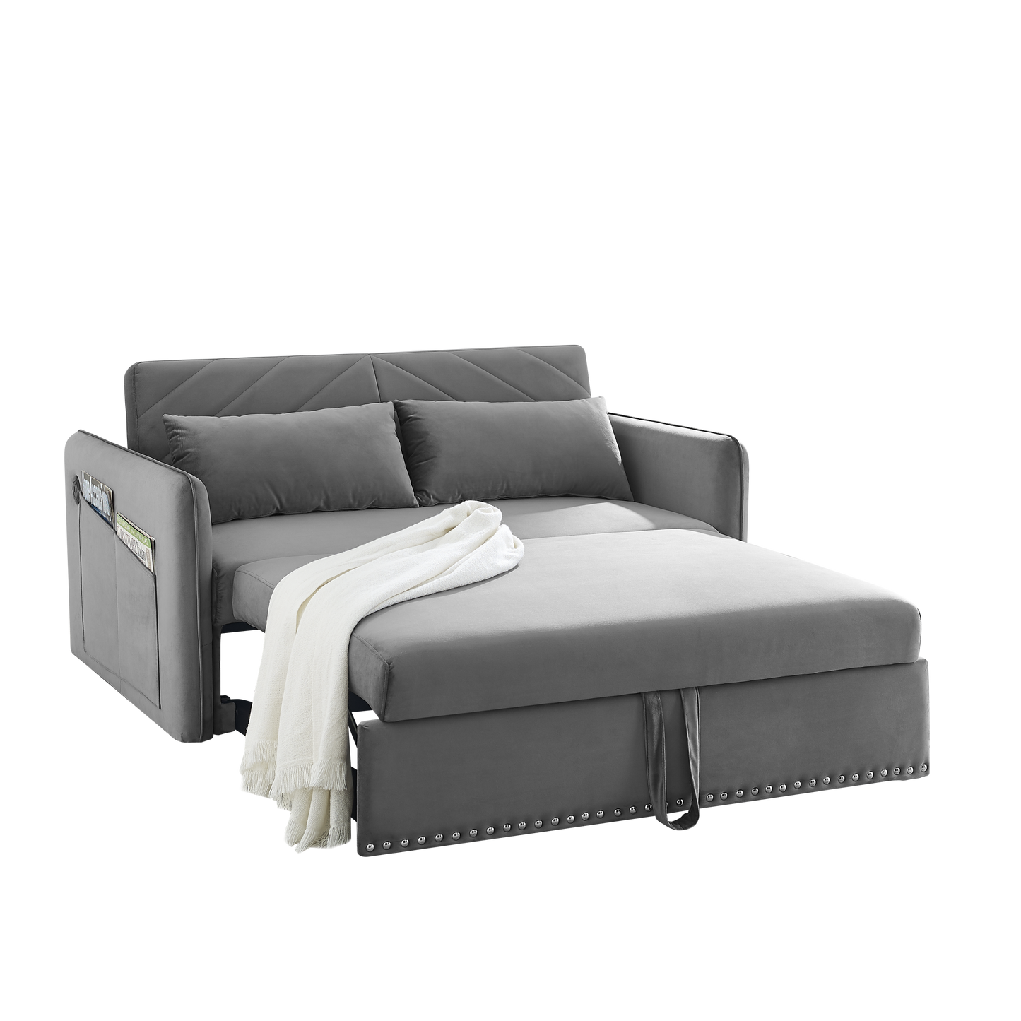NEW MH' Sleeper Sofa Bed w/USB Port 3-in-1 Adjustable Sleeper with Pull-Out Bed 2 Lumbar Pillows