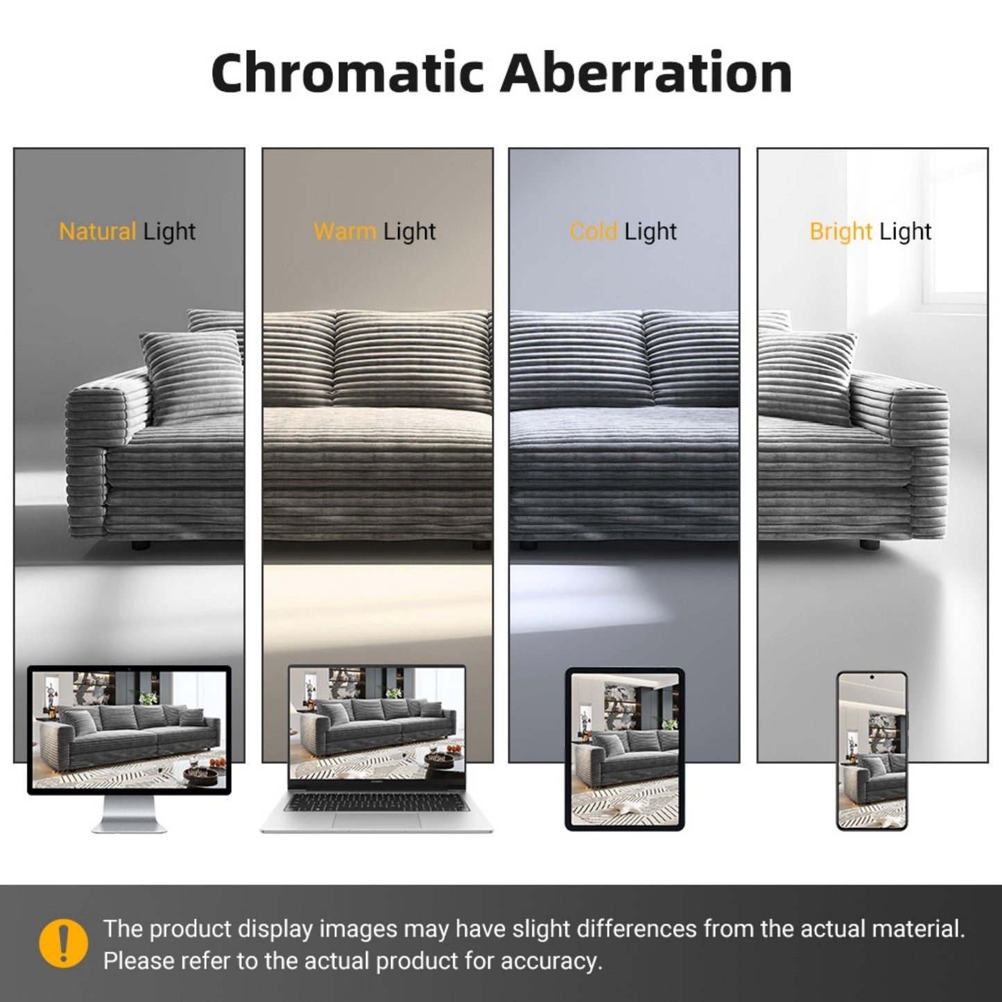NEW 102.4' Grey Corduroy 4-Seat Comfy Upholstered Modern Plush Sofa