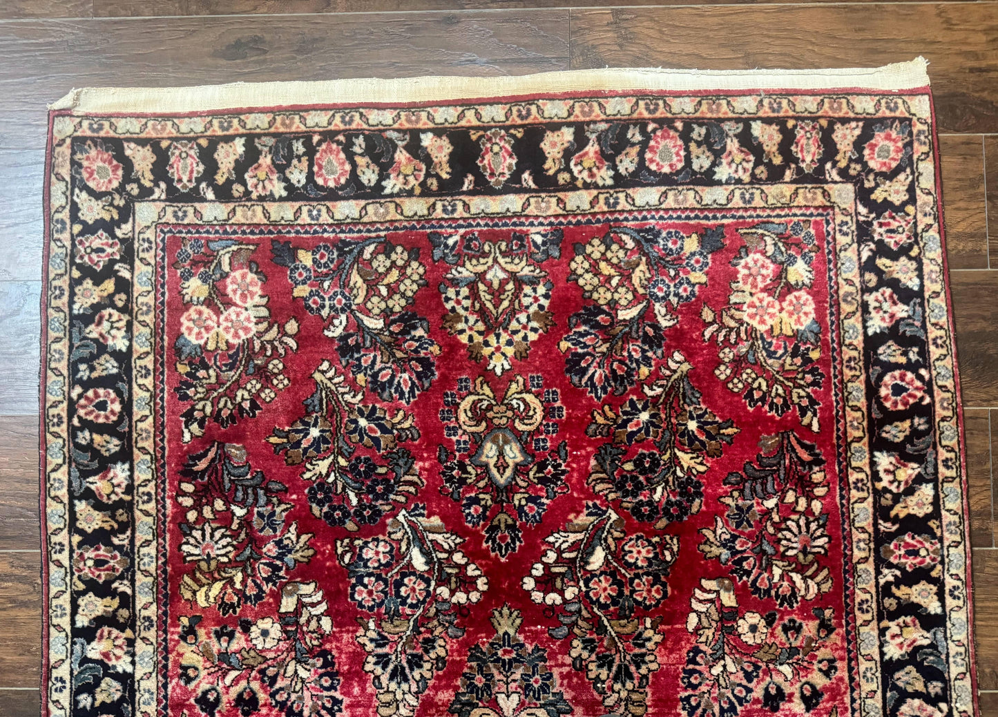 USED Antique Persian Sarouk Rug 4x7, Floral, Red 1920s Persian Wool Carpet
