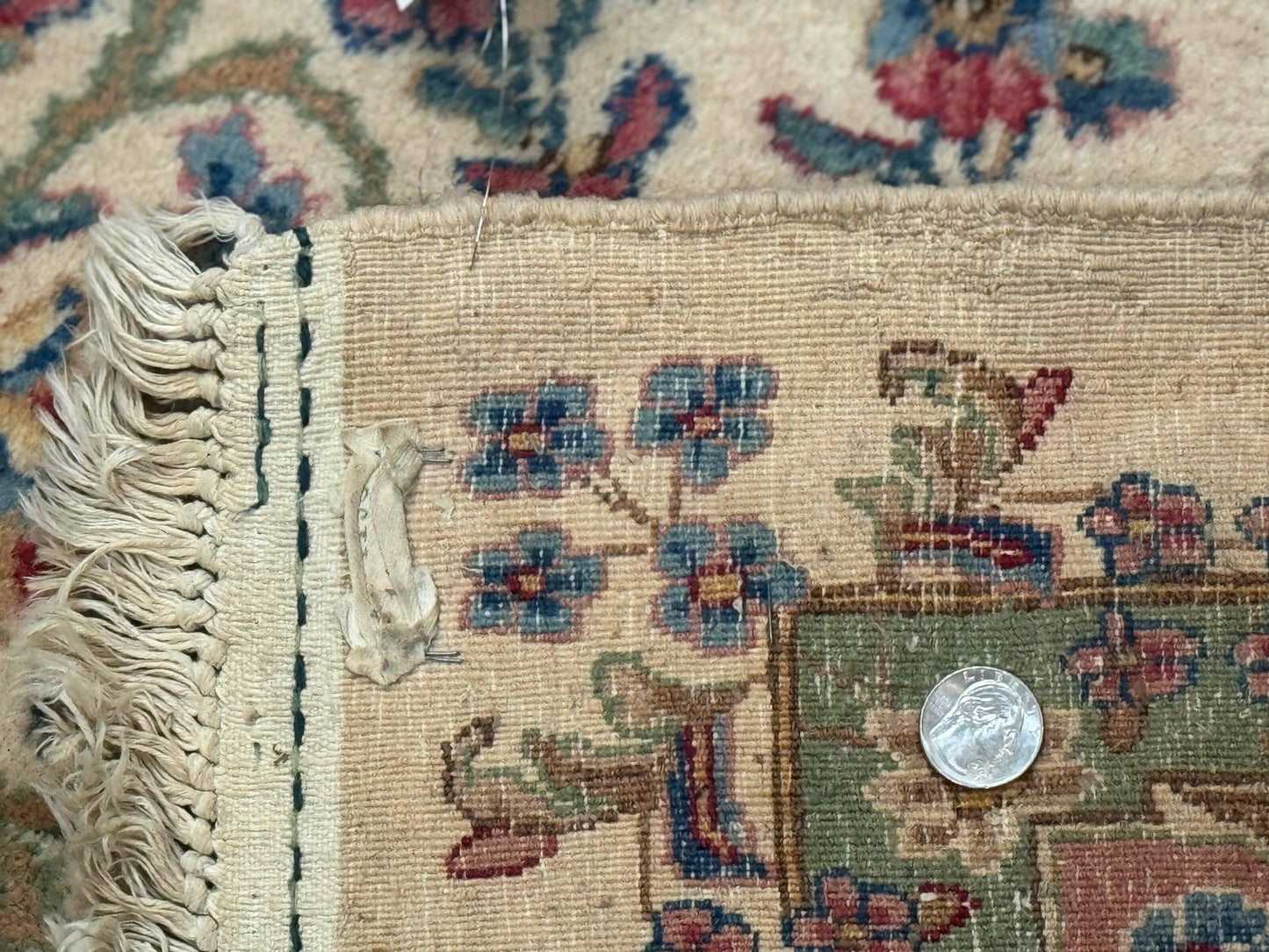 USED Palace Size Persian Kerman Rug 11x20 ft, Very Fine 340 KPSI, Vintage Oversized Wool Handmade Large Persian Carpet, Beige Light Blue Pink