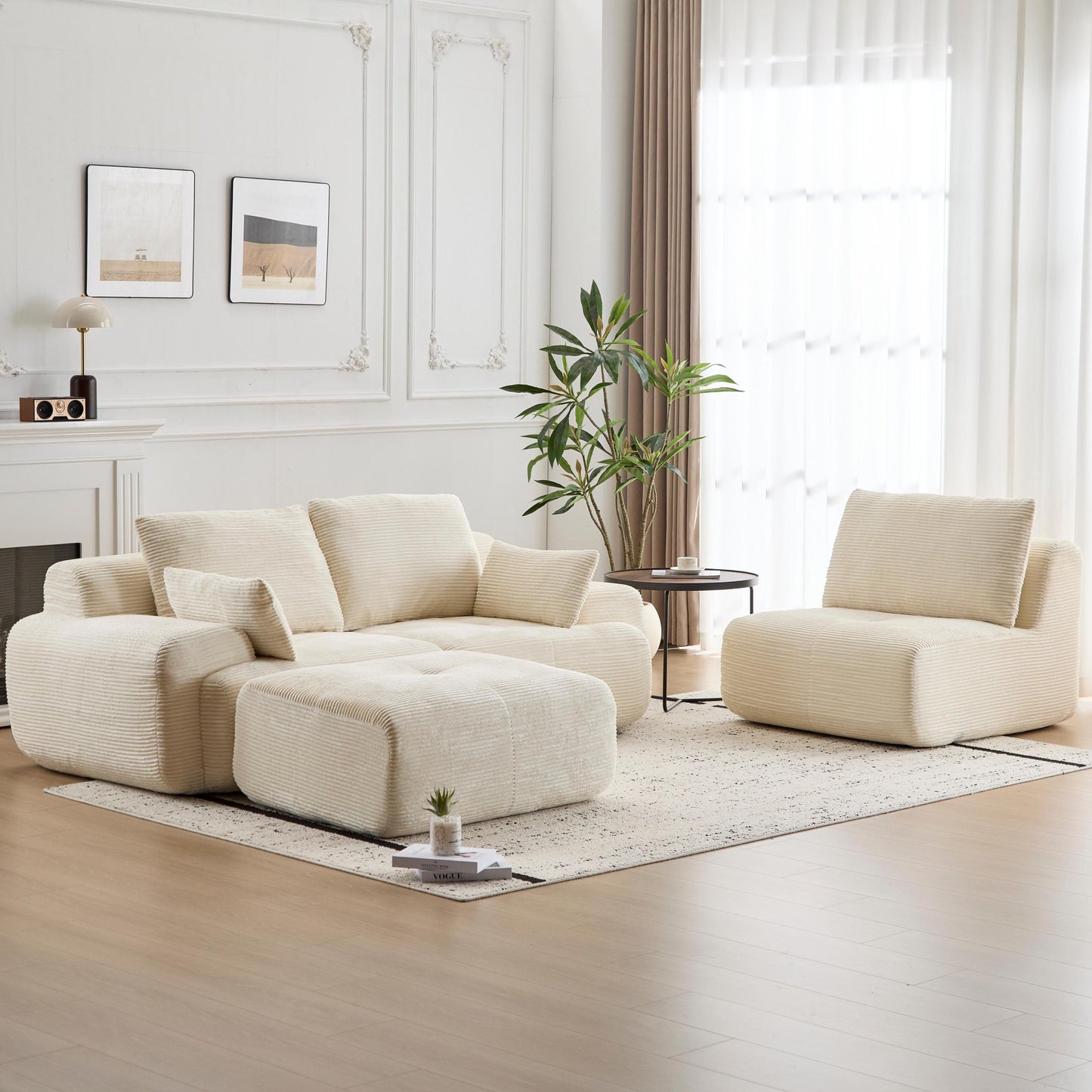 NEW Modern Memory Foam Compressed Sofa,Large Sectional Couches for Living Room,Pet-Friendly Cloud Modular Sectional Sofa,Corduroy Fabric,Extra Deep Loveseat,No assembly required, BEIGE