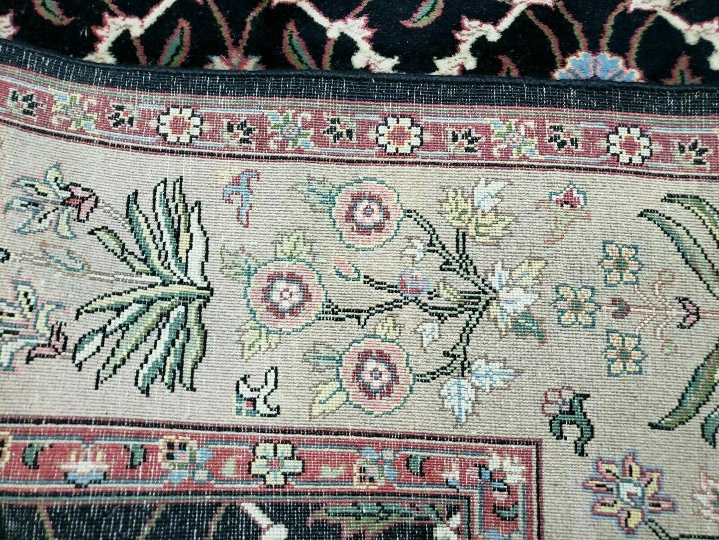 USED 6' X 9' Handmade India Floral Oriental Wool Rug Carpet Hand Knotted Nice Black