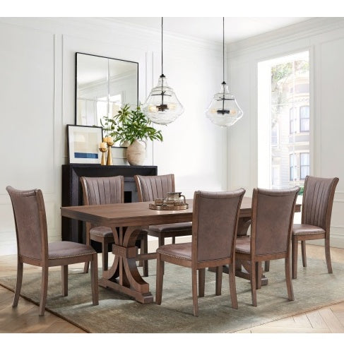 NEW 78.74 Rectangular Rubber Wood Dining Table For 6-8 With Wooden Trestle Pedestal Base Mid Century Modern Kitchen Wooden Table Dinner Table For Dining Room, Living Room ,OAK