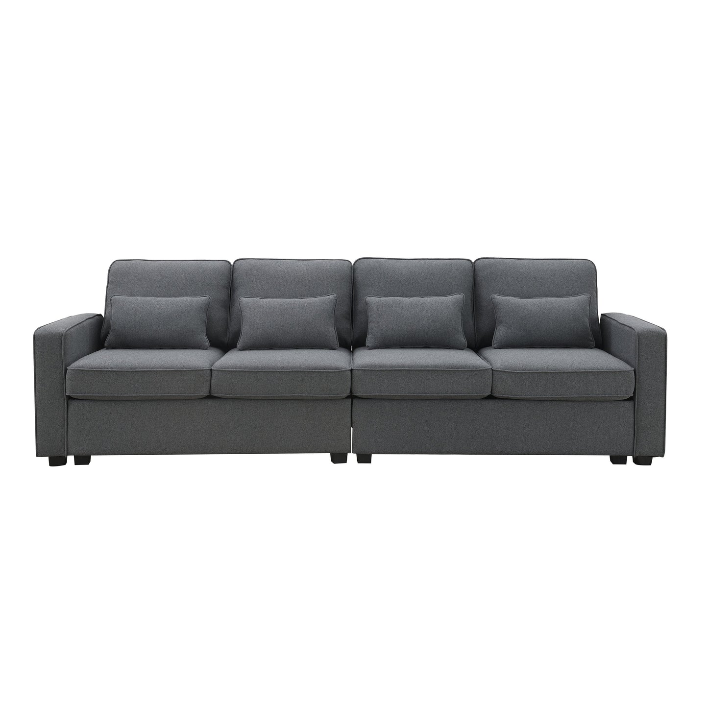 NEW 104' 4-Seater Modern Linen Fabric Minimalist Style Couch Sofa with Armrest Pockets and 4 Pillows
