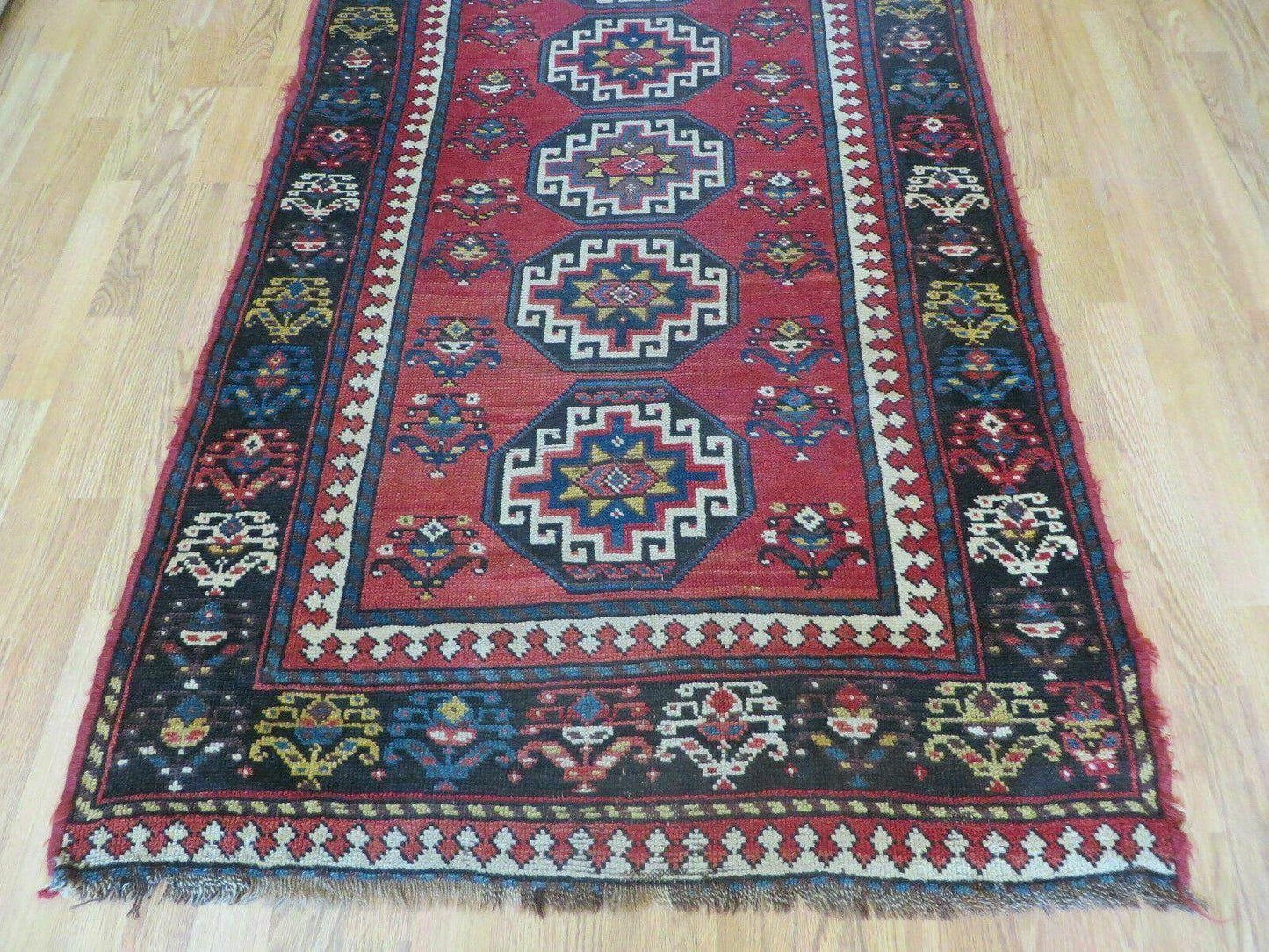 USED 3' 3" X 10' Hand-Knotted Antique Handmade Caucasian Kazak Wool Runner Rug