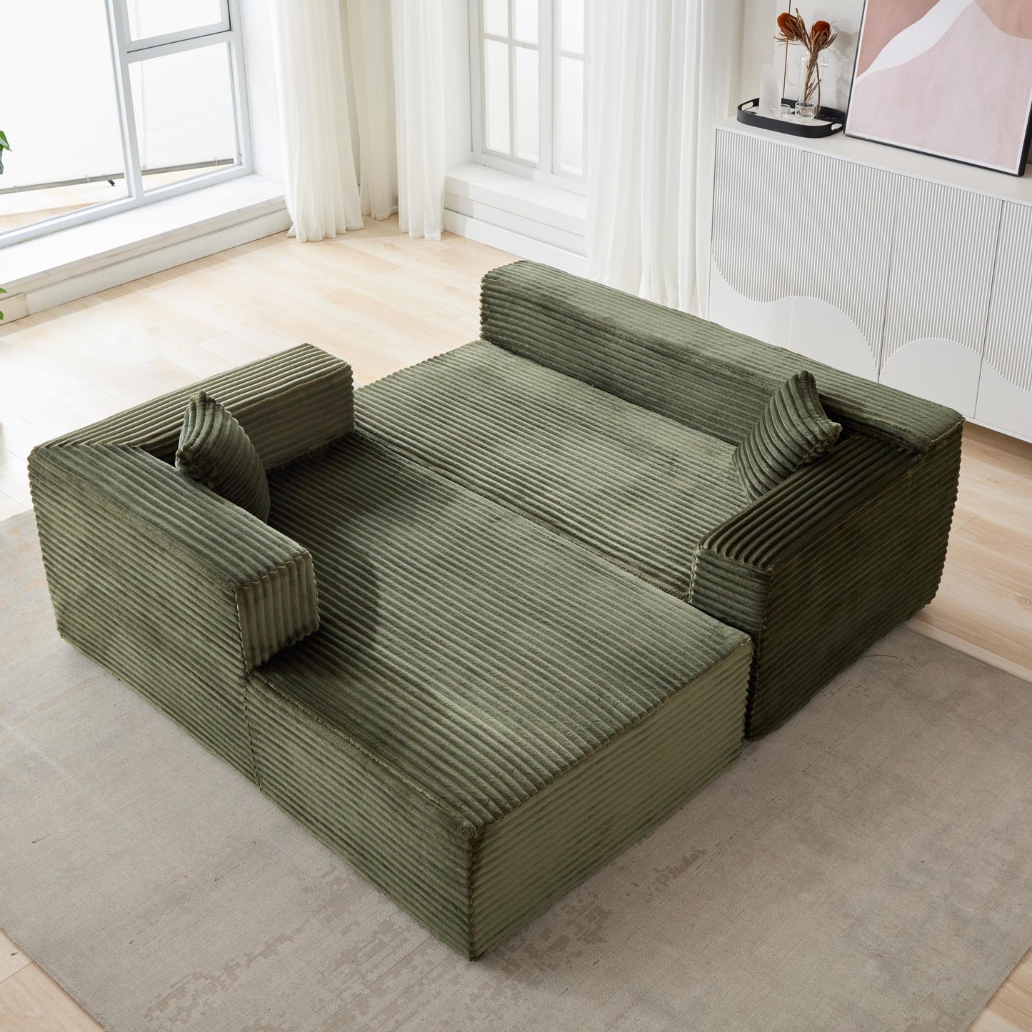 NEW Compression Sectional Couch with Comfy Chaise, Boneless L Shape Sofa with Deep Seat, Minimalist Modular Couches Sleeper for Living Room Bedroom Apartment Lounge,corduroy,Green