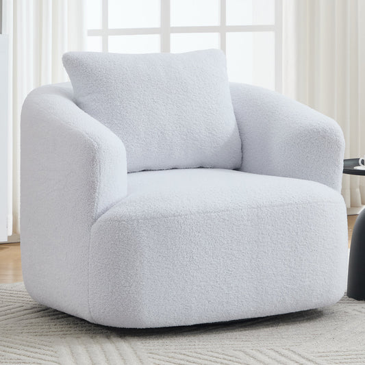 NEW White Teddy Fleece 360° Swivel Round Upholstered Comfy Chair With One Soft Pillow