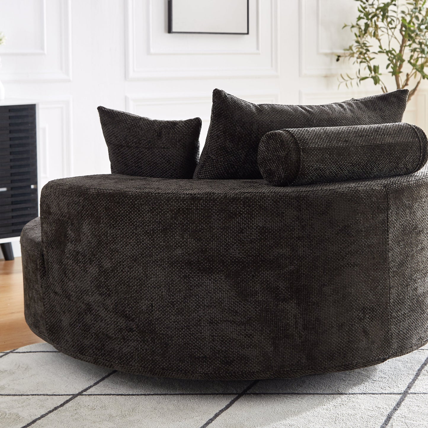 NEW 55''L Chenille Foam Single Swivel Chair, Fluffy Modern Sleeper, 360 Degree Swivel Chair for Living Room, Bedroom, Lounge and Projection Room